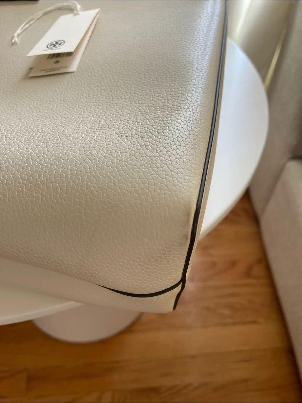 Tory Burch Cream Pebbled Leather Tote with Gold Logo